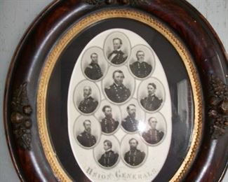 1860s  steel engraving of Ulysses S. Grant and Union Generals, in period oval frame. (ALSO CONFEDERATE LEADERS AVAILABLE)