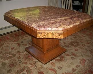 Antique Carved Oak Art Deco Dining Table with marble top