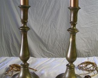 Pair of Brass Boudoir Lamps.....Great Patina