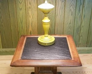 Leather Top Side Table, and lamp