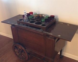 Antique BAR CART!!  Very rare piece..... this is where the term "bar cart" originated!