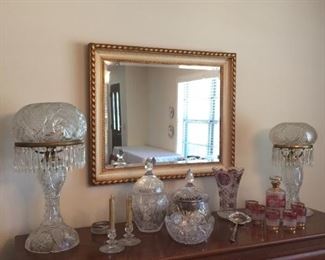2 absolutely stunning brilliant/cut glass lamps!  Notice the one on the left is much bigger than the one on the right.