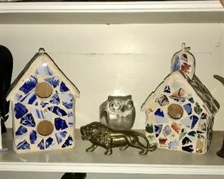 Wooden Carved Head -- 10.00                                                              Mosaic Bird Houses -- 5.00 each