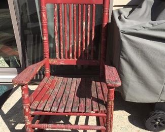 Antique wood rocking chair with original red paint!