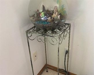 Wrought iron plant stand and terrarium 
