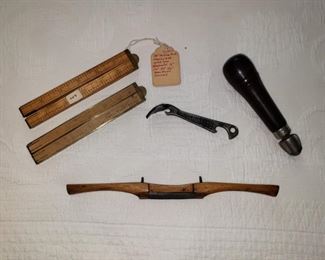  $10 Spoke shave.     SOLD-$6 ea (2) Stanley Folding Rule Brass Bound Boxwood.  . 