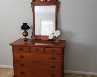 $75 American Maple 4 drawer dresser, 45" x 22" x 36" 
$40 Scroll Mirror,  27" x 43"