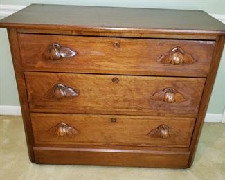 $150- Antique Victorian Dresser with carved apple drawer pulls 40" x 19" x 32"