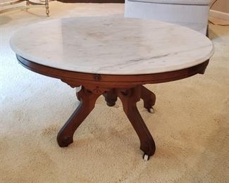 $80 Antique Victorian  Marble Top Coffee table, 25"x 34" x 19"