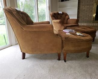 $60 ea.  (2 available) Brown Suede Tufted chair and Ottoman