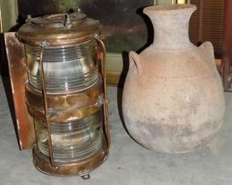 Antique Nautical Light. Garden Pot.