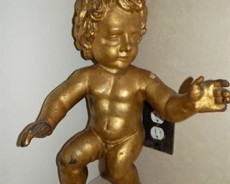 Antique 18th Century Cherub, Spanish Colonial Gilded Baby