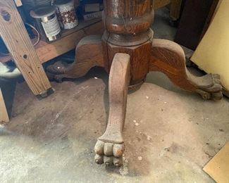 Oak claw foot table-this is the base, the table top is in next photo