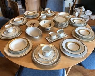 mixed array of Pickard, Bernardaud, Limoges, etc. china pieces - No complete sets, but a fun mix & match set of coordinating white. cream, gold, silver - stunning!