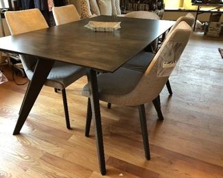 Modern Canadel Downtown series dining table & 5 chairs - gray/brown finish and griege upholstered chairs