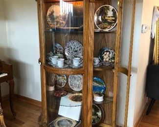 heavy oak footed curved glass display cabinet