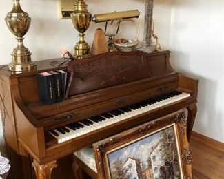 Wurlitzer upright piano, Stiffel brass lamps