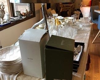 Vera Wang Wedgwood vase, Christofle water pitcher in box