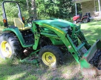 John Deere 4320 tractor w/ loader.  BID ONLINE at https://narhiauctions.hibid.com/auction/231629/online--robert-j--strong-estate/