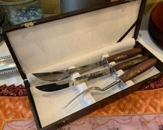 Samurai Cutlery Carving Set with Case Wood Handles