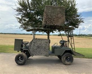Custom Drive on Top Hunting Electric Golf Cart-has lift kit, new batteries, front mounted deer feeder, & rear mounted deer hoist