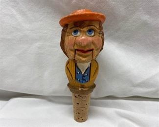 Vintage ANRI Hand Carved Wood Mechanical Bottle Wine Cork Man