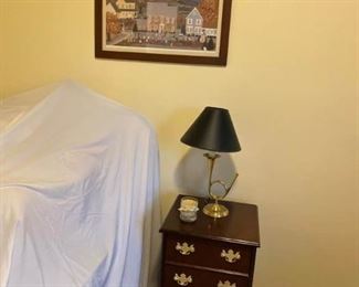 Wood FileSide Table, Picture and Lamp