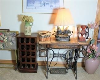 Singer Sewing Machine Base, Oliver Typewriter Lamp, #2 Fairbanks Counter Top Coffee Grinder