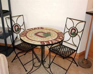 OSU Tile Bistro Table with 2 Chair, A Few Loose Tiles