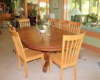 Dining Table with 3 Leaves, 8 Side Chairs