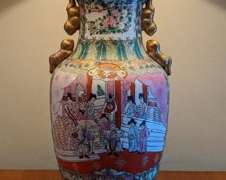 Asian Happy Family porcelain table lamp.
