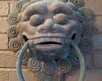 HEAVY Asian brass door knocker, with all the right patina.