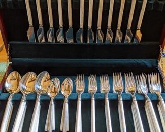Wonderful set/12 French silverplate flatware, by St. Medard. The pattern is quite rare and was retailed by Michael Corzine, at his Buckhead store.