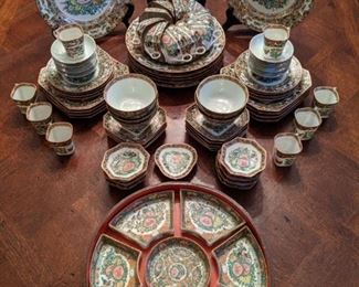 56-piece set of vintage Asian Rose Canton china.
