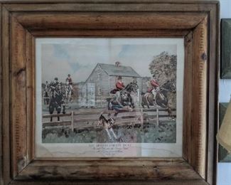 Antique hunting print in vintage pine frame "In & Out, over the Jericho Road, Mr. F. Gray Griswold, Master, October, 1892".