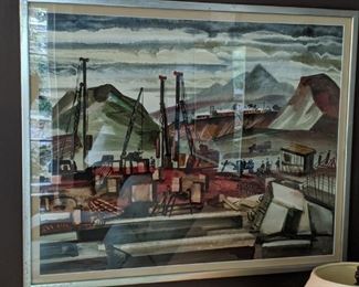LOVE this matted/framed original Russian Industrial watercolor, by Vasilly Lesin.