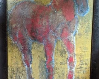 Wonderful contemporary artwork of red horse, nicely framed.