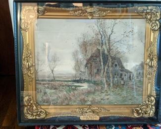 I've always admired an antique gilt wood framed piece of art in a shadow box. This is an original watercolor, by Englishman John Parker, 1839 - 1915, which means he's no longer painting.