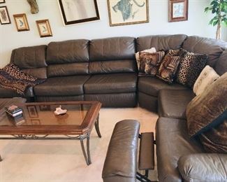 huge leather sectional sofa with recliners on each end