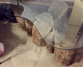 Glass Top Coffee Table Woods Base