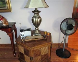 End Table, Lamp, Vintage Radio, Floor Fan