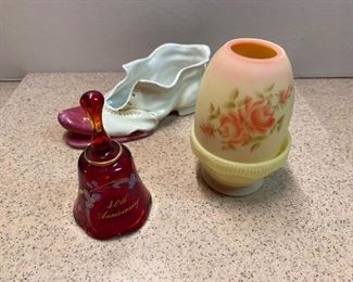 37.	   2 Pieces of Fenton & Old Porcelain Shoe  $18