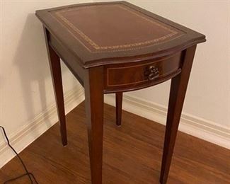 80.	Mini Mahogany Leather Top Table  10”W x 14”L x 18”H  $40