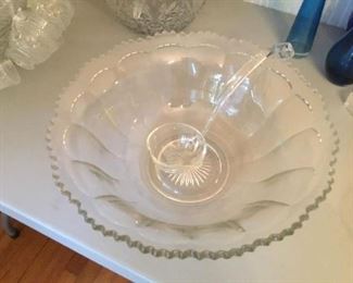 Glass punch bowl and glass ladle