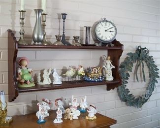 Candlesticks, Snow Babies & metal wreath