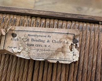 Label on chair in next picture