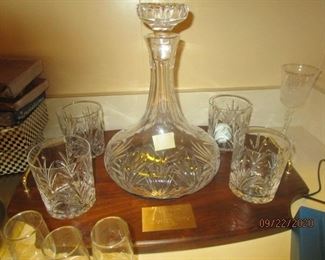 Decanter and glasses w/ wooden tray
