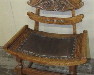 Oak Chair w/Carved Face in Back