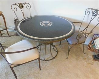 Marble and Wrought Iron Table & Chairs