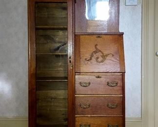 Victorian Antique Oak Side by Side Secretary Desk Bookcase